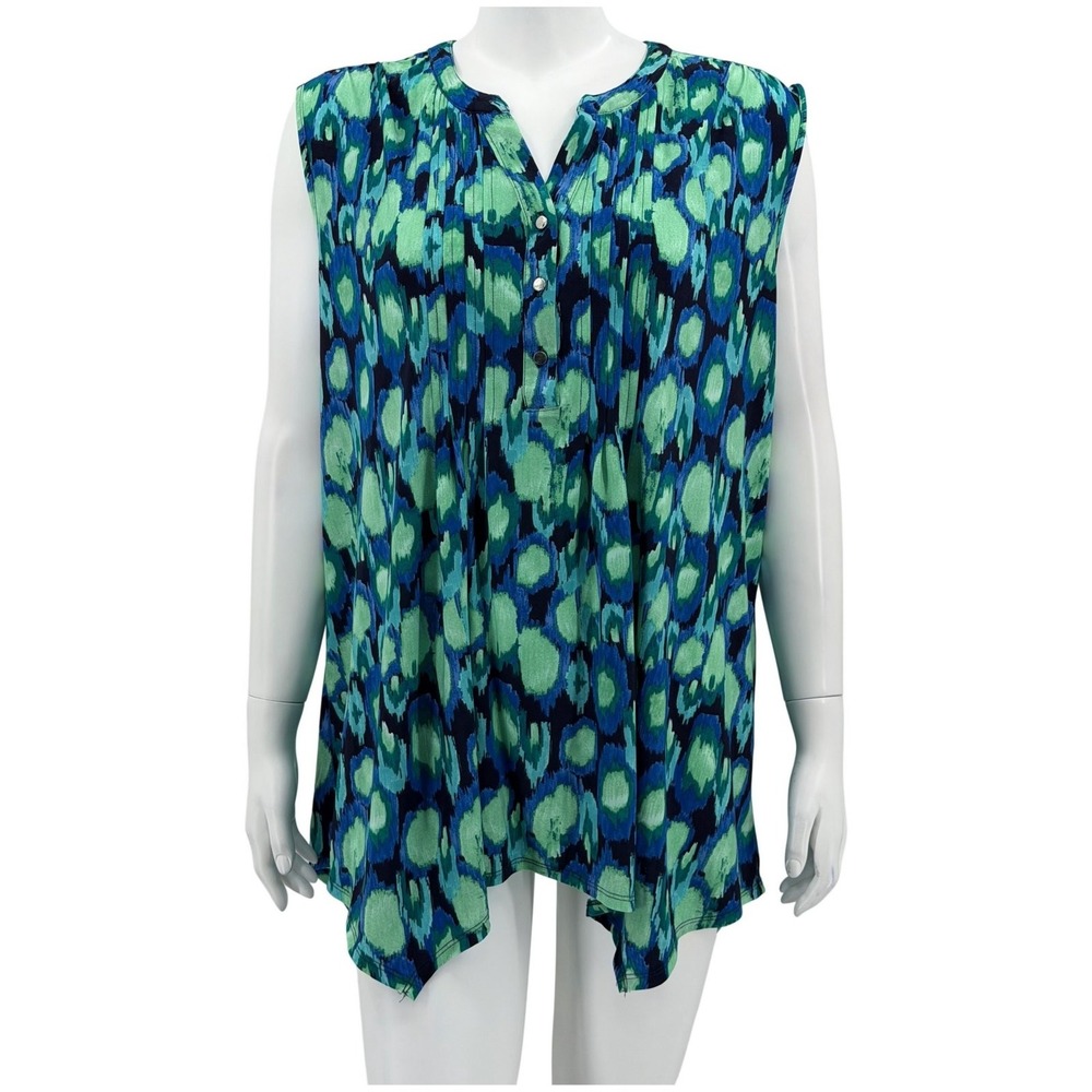 Ava & Grace Top Womens 2X Green Blue Sleeveless Flowy Boho Abstract Artsy Office